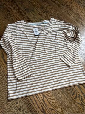 NWT J.Jill White and Tan Striped Petite Top, S